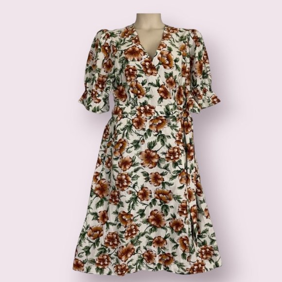 NEW! Happy x Nature Kate Hudson Floral Wrap Dress, Size Medium 55% Linen in XXL - Picture 2 of 5